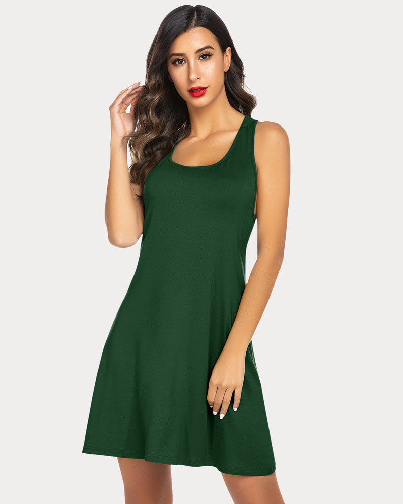 Green racerback tank nightgown dress with scoop neckline and A-line skirt