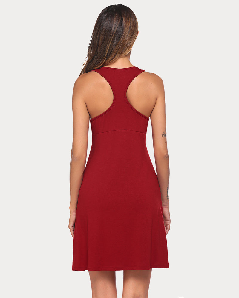 Red racerback tank nightgown dress back view with open racerback cutout