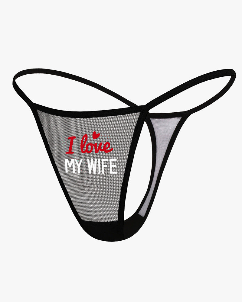 Black sheer mesh t-back thong with narrow front panel and thin side straps