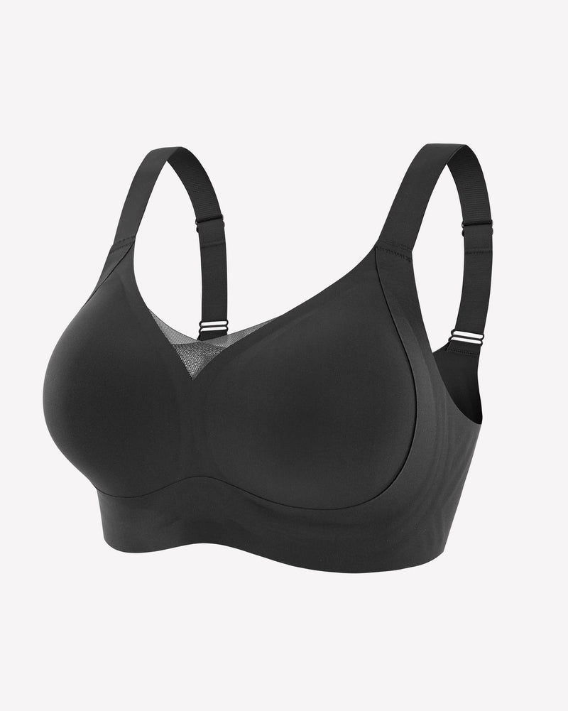 Dark grey wireless push-up bra with V-neck and molded wireless cups
