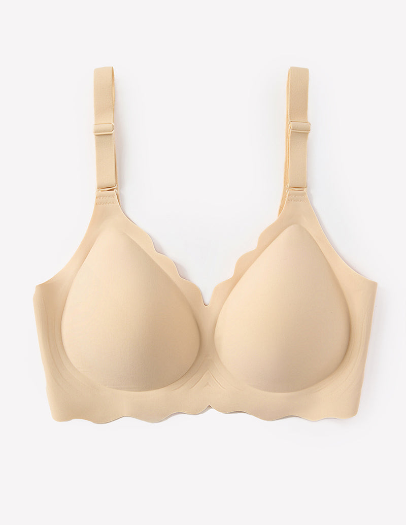 Nude wireless full-coverage push-up bra with adjustable back straps