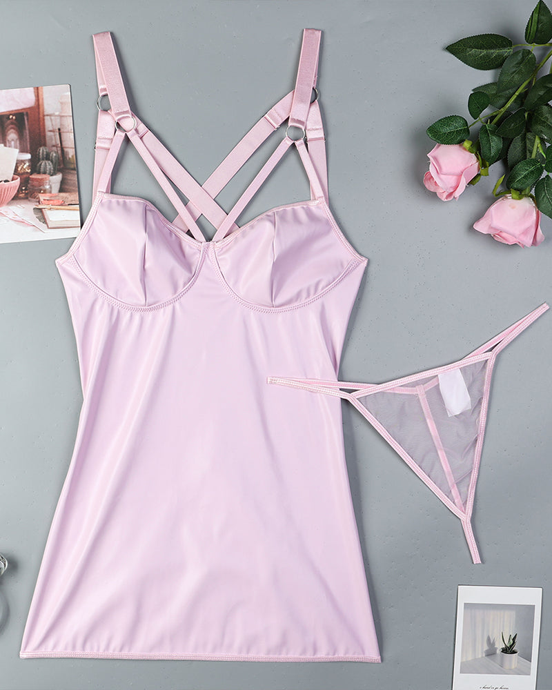 Pink sheer lingerie mini dress with underwire cups and adjustable straps