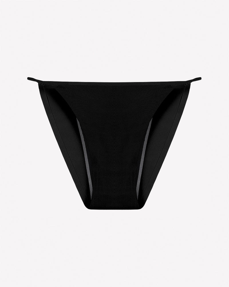 Black leakproof period panties, front view with wide waistband