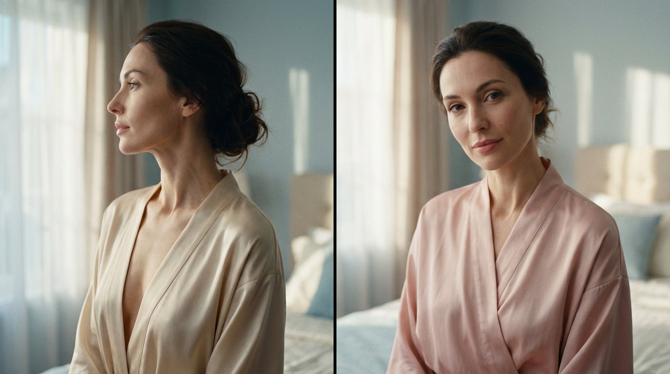 How Robe Necklines Alter Face Shape Perception: V-Neck vs. Kimono Collar