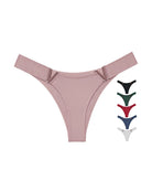 V-Hardware thong panties with minimal coverage and metal accent, mauve pink