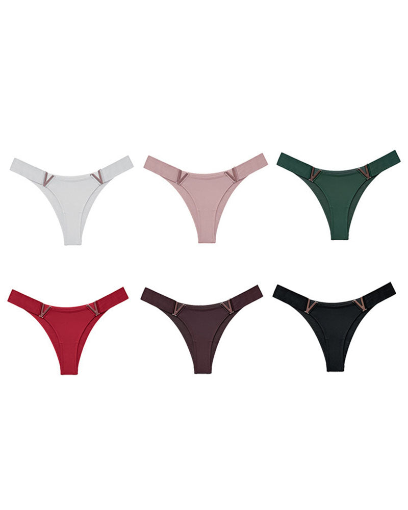 V-Hardware minimal-coverage thong panties, multi-color set with metal accents