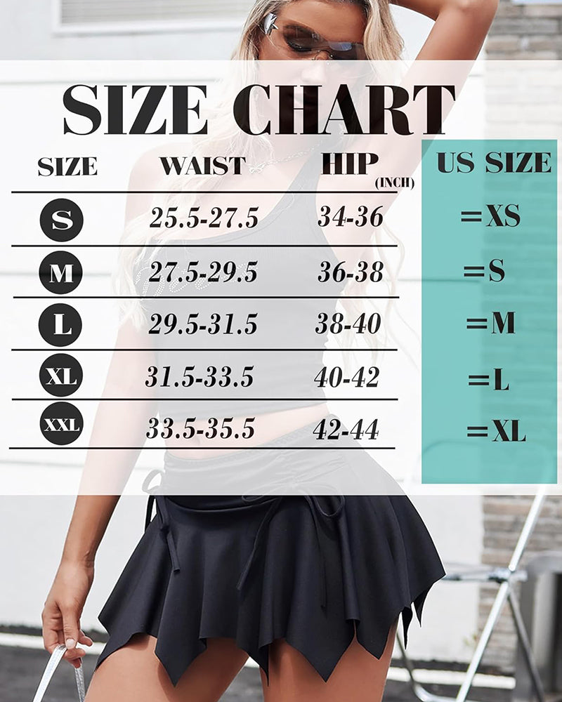 Black flowy mini skirt with tied waist and asymmetric scalloped hem
