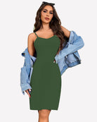 Green solid slip nightgown with thin straps and V-neck, short dress length