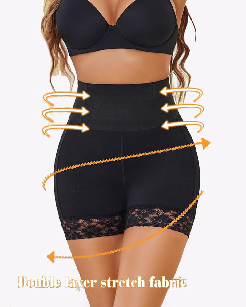 Black high-waisted shorts shapewear, double-layer stretch fabric design