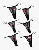 Low rise t-back mesh panties, black, with thin side straps and V front