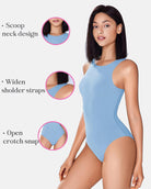 Double-lined bodysuit shapewear in light blue, scoop neck, wide shoulder straps
