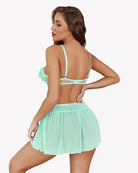Mesh lace push-up nightgown, mint green with underwire cups and sheer back straps