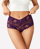 Deep purple floral lace mid-rise panties with scalloped lace hem
