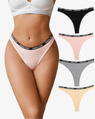 Cotton low-rise thong panties, soft pink with Avidlove logo waistband and narrow back coverage