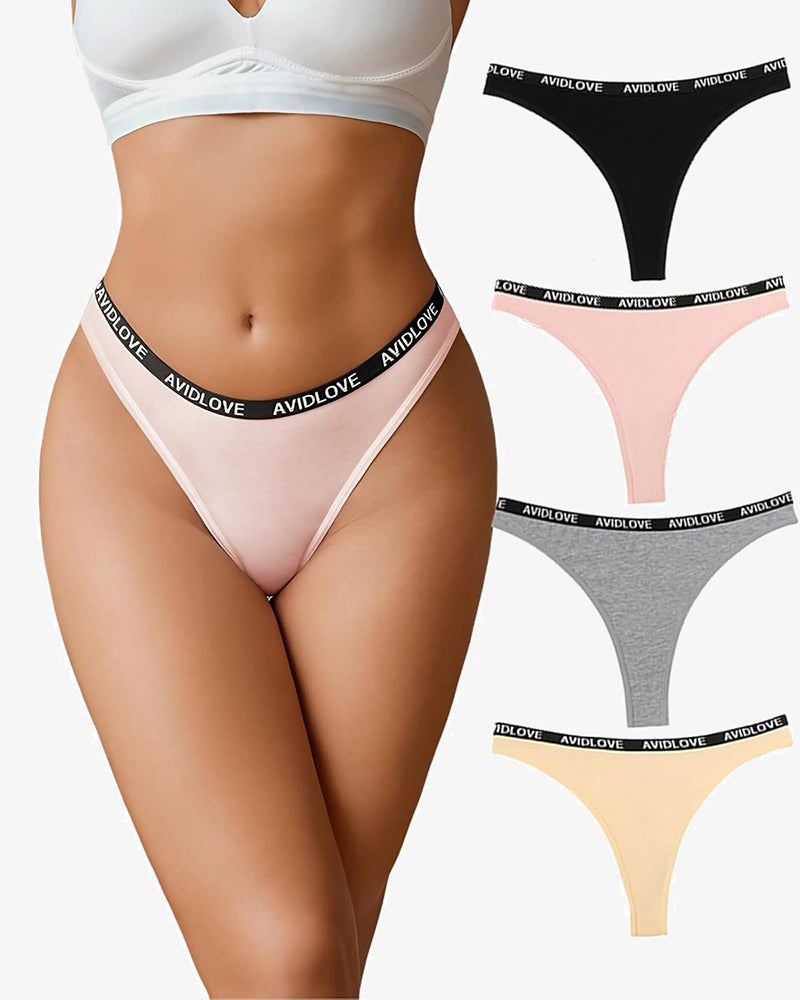 Cotton low-rise thong panties, soft pink with Avidlove logo waistband and narrow back coverage