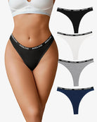Cotton low-rise thong panties, black with Avidlove logo waistband and narrow back coverage