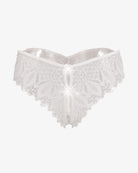 White lace criss-cross string crotchless hipster panty with scalloped edges