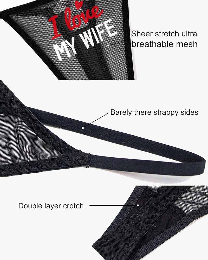 Black low-rise t-back mesh panties with double-layer crotch and thin side straps