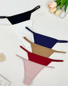 Seamless thong panties set: black, white, dark blue, tan, pink, and wine red.