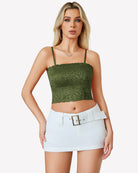 Lace tank top bralette, dark green lace with spaghetti straps