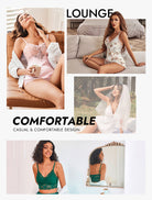 Blind lingerie box lineup showing white lingerie sets on models in lounge-style poses
