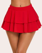 Red pleated mini ruffle lingerie skirt with layered tiered hem