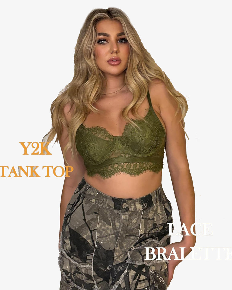 Olive green lace bustier cami top with underwire cups and wide lace band