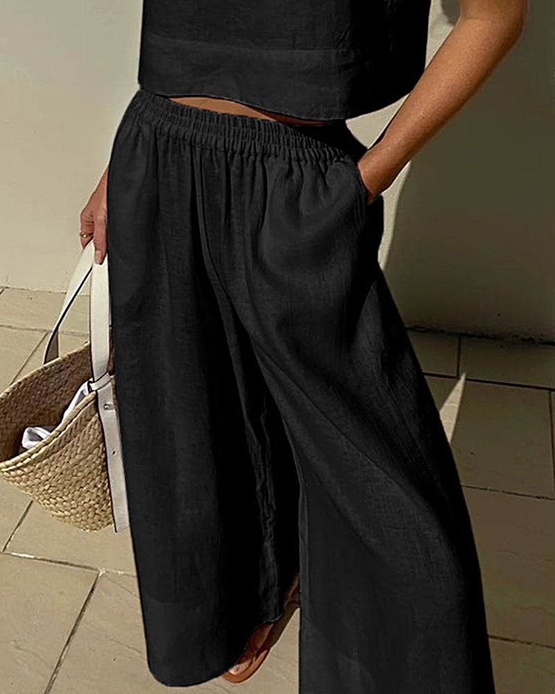 Black wide-leg pants with elastic waist