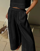 Black wide-leg pants with elastic waist