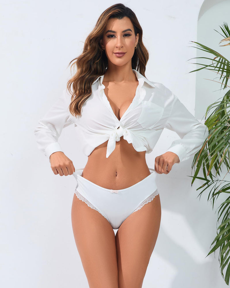 Lace-trim crisscross back panties in white