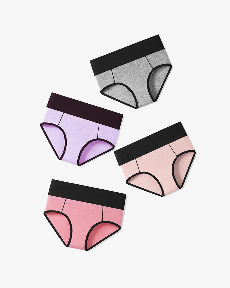 Cotton hipster brief multipack, mixed colors with black waistbands and curved trim
