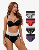 High-waist cotton hipster briefs, black and gray with contrast panel seams