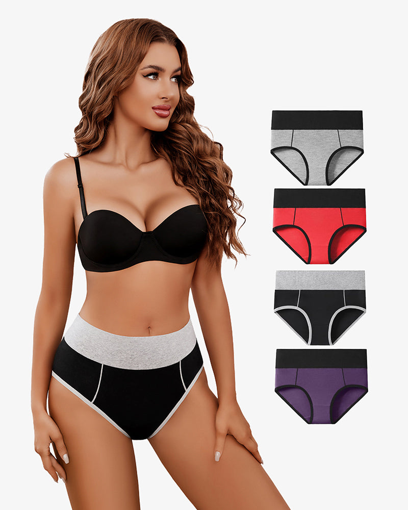 High-waist cotton hipster briefs, black and gray with contrast panel seams