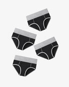 Cotton hipster brief multipack, black and heather gray with curved white outline trim