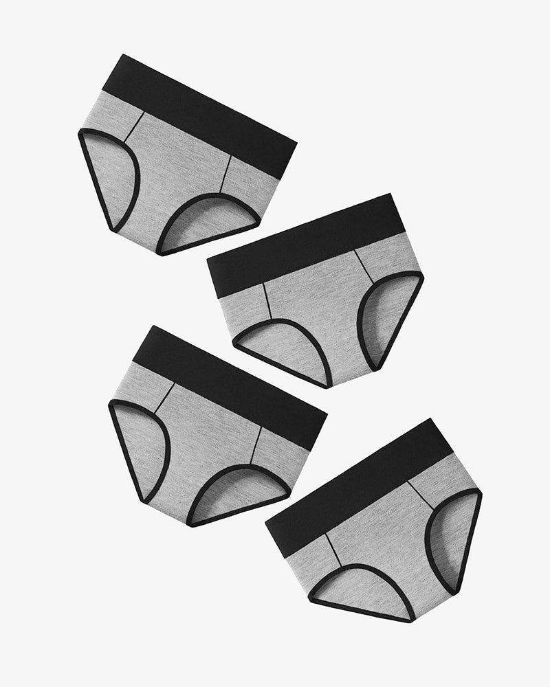 Cotton hipster brief multipack, heather gray and black with curved outline seam detailing