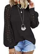 Black long sleeve lace loose shirt with openwork lace sleeves and cuffs