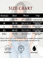 Size chart graphic for bustier crop top: bust, waist, cup measurements