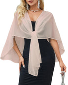 Sheer chiffon shawl wrap, light pink, tie-front with airy layered drape