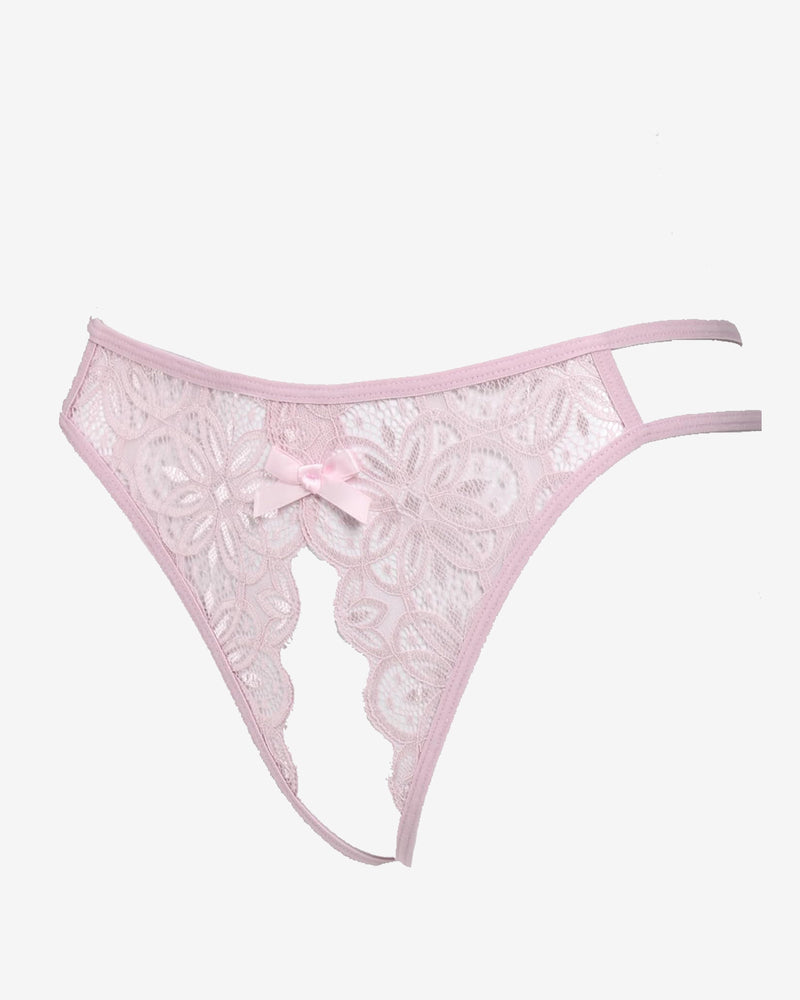 Pink floral lace thong briefs with cute bow