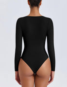 Sweetheart neckline bodysuit top, long sleeves, ruched back, green.