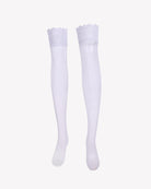 White fishnet high stockings with lace ruffle tops