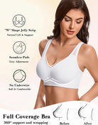 Wireless full-coverage bra in white, V-neck, seamless padded cups