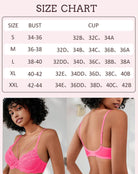 Pink lace unlined strappy bra shown front and back, adjustable straps