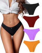 Cotton ribbed hipster panties set with black, red, and purple styles