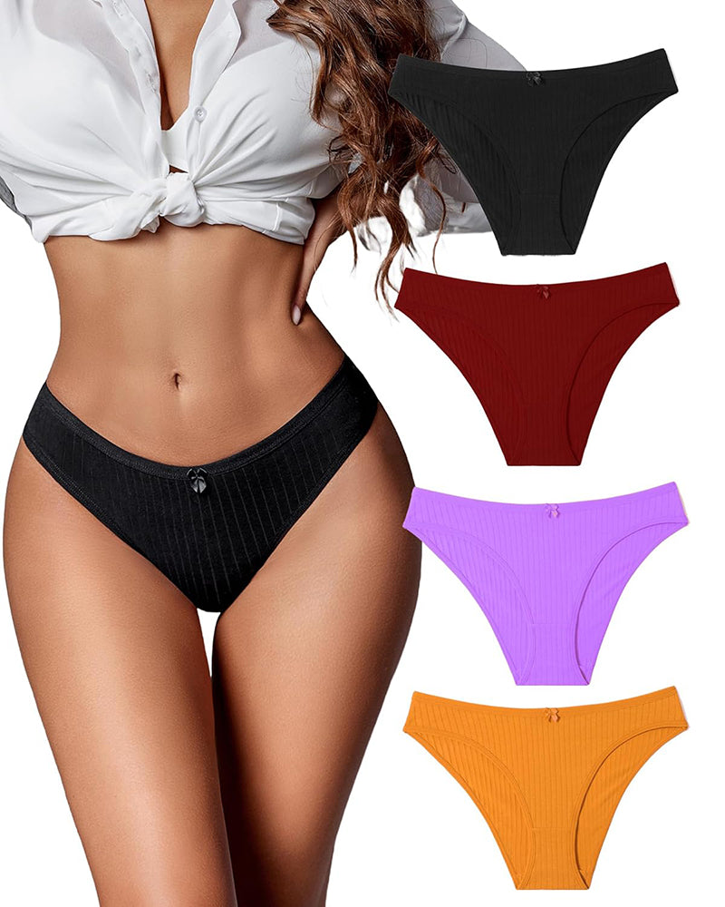 Cotton ribbed hipster panties set with black, red, and purple styles