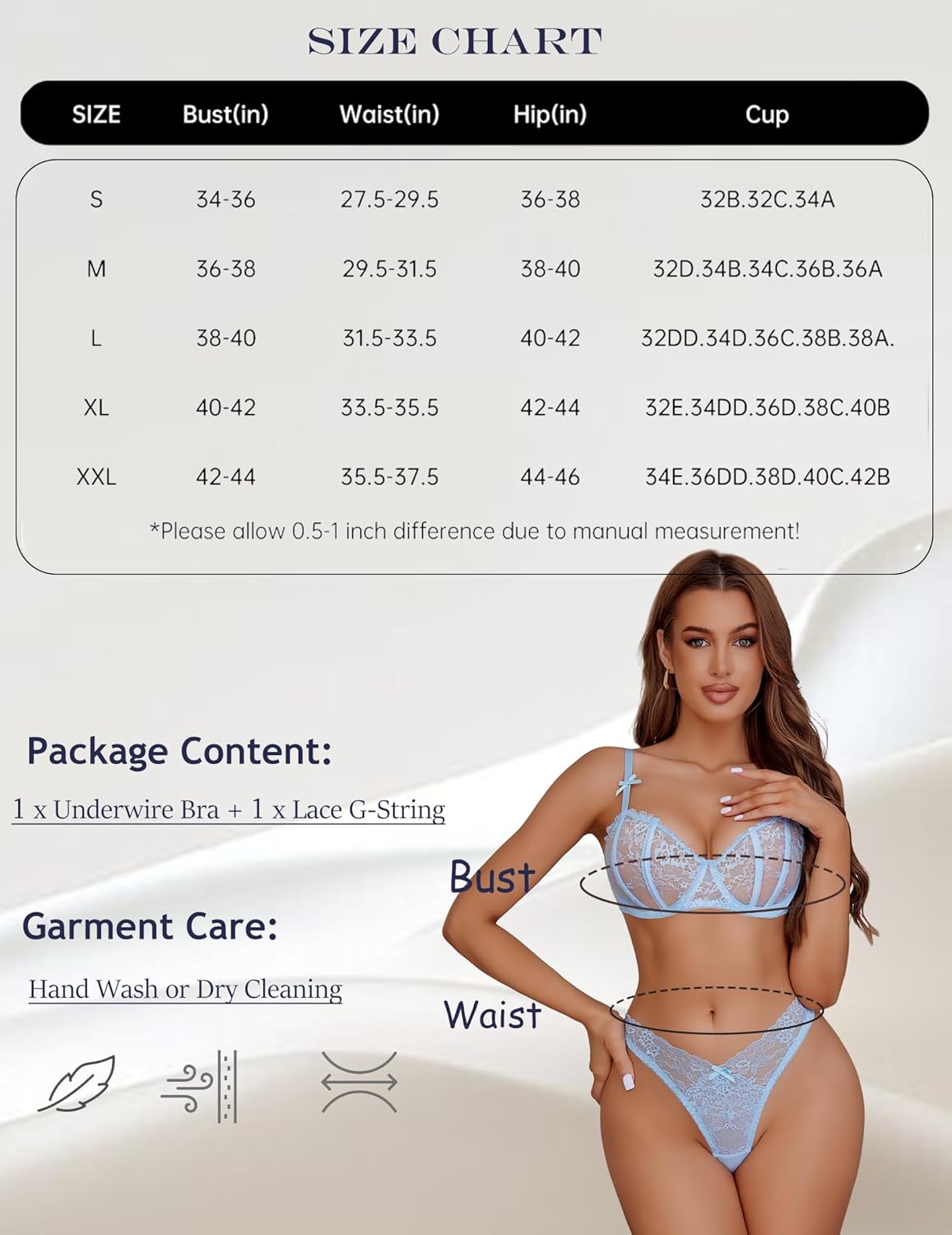 Light blue underwire lace bra and lace G-string panty set