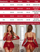 Red chain linked lingerie set, front and back views with tulle mini skirt
