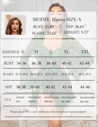 Lingerie size chart for model Hanna, bust waist hip and cup details.