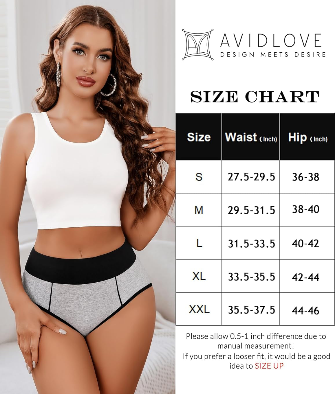 High-waist cotton hipster briefs, black and heather gray with contrast seam detailing