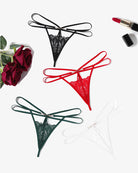 Multicolor floral lace thong panties with hollow-out fronts and crisscross straps
